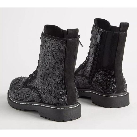 Torrid‎ 9WW Black Embellished Rhinestone Sparkle Combat Boots Booties Punk New - Picture 4 of 4